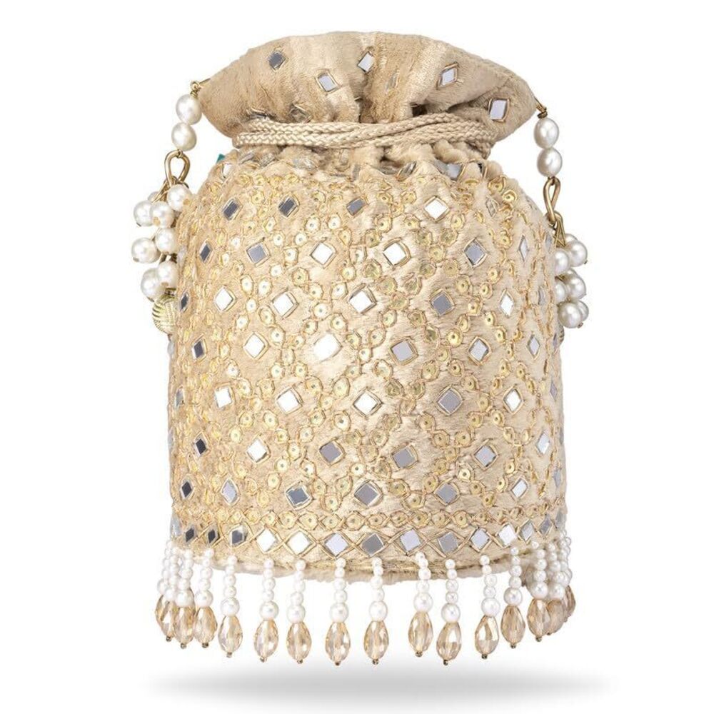 7702 Cream Potli Purses Gift Handmade Evening Handbag Stylish Bridal - Picture 5 of 9